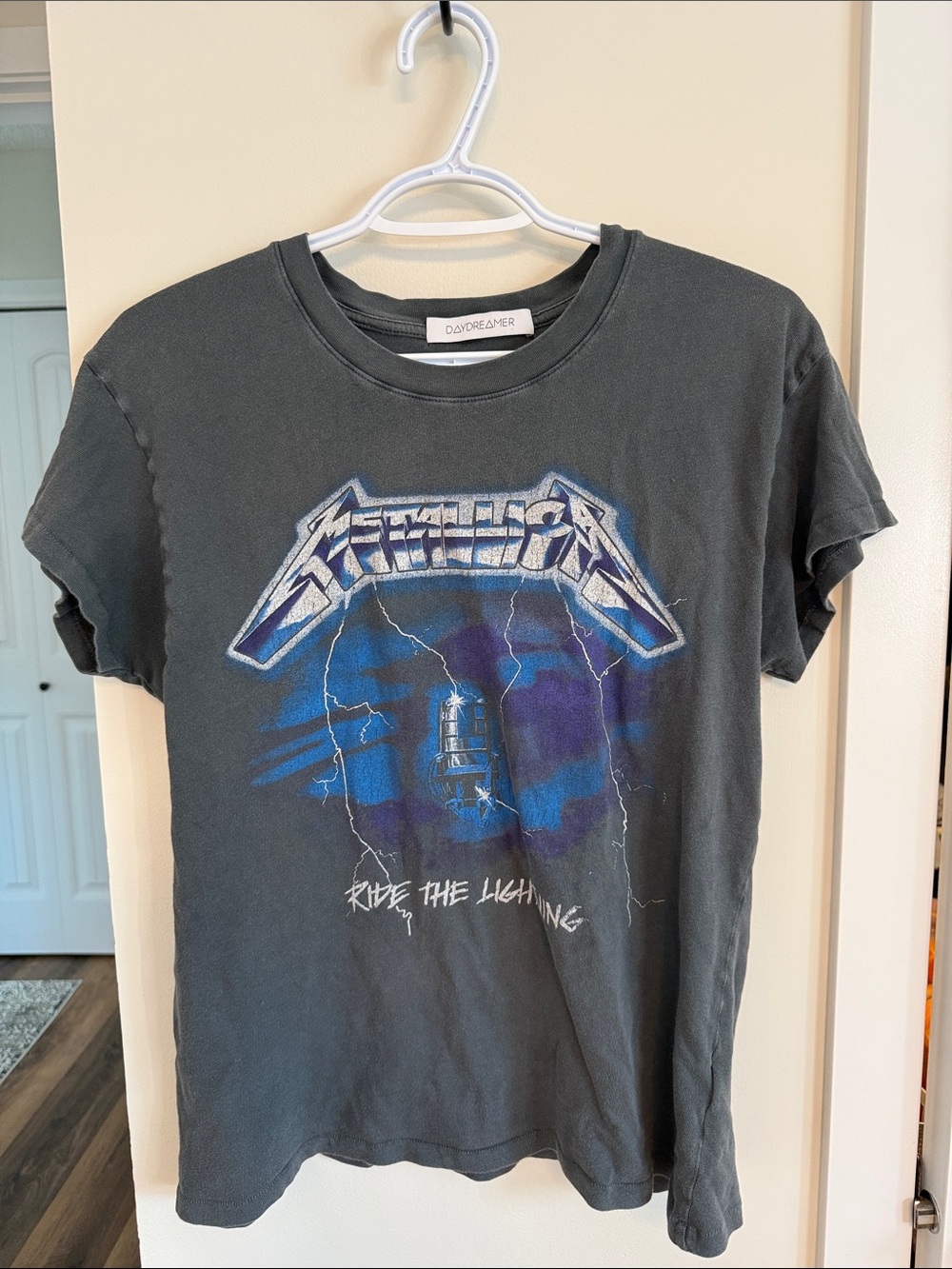 Daydreamer Black Graphic Short Sleeve Tee with Blue & Purple Lightning
